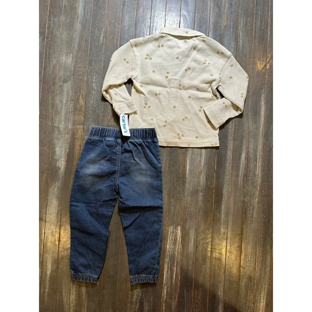 Carters Toddler Boys 2 Piece Waffle Knit Shirt and Denim Jogger Set
